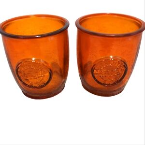 Set 2 - 100% Authentic Recycled Glass Cups 4" Orange Amber Marked Mint